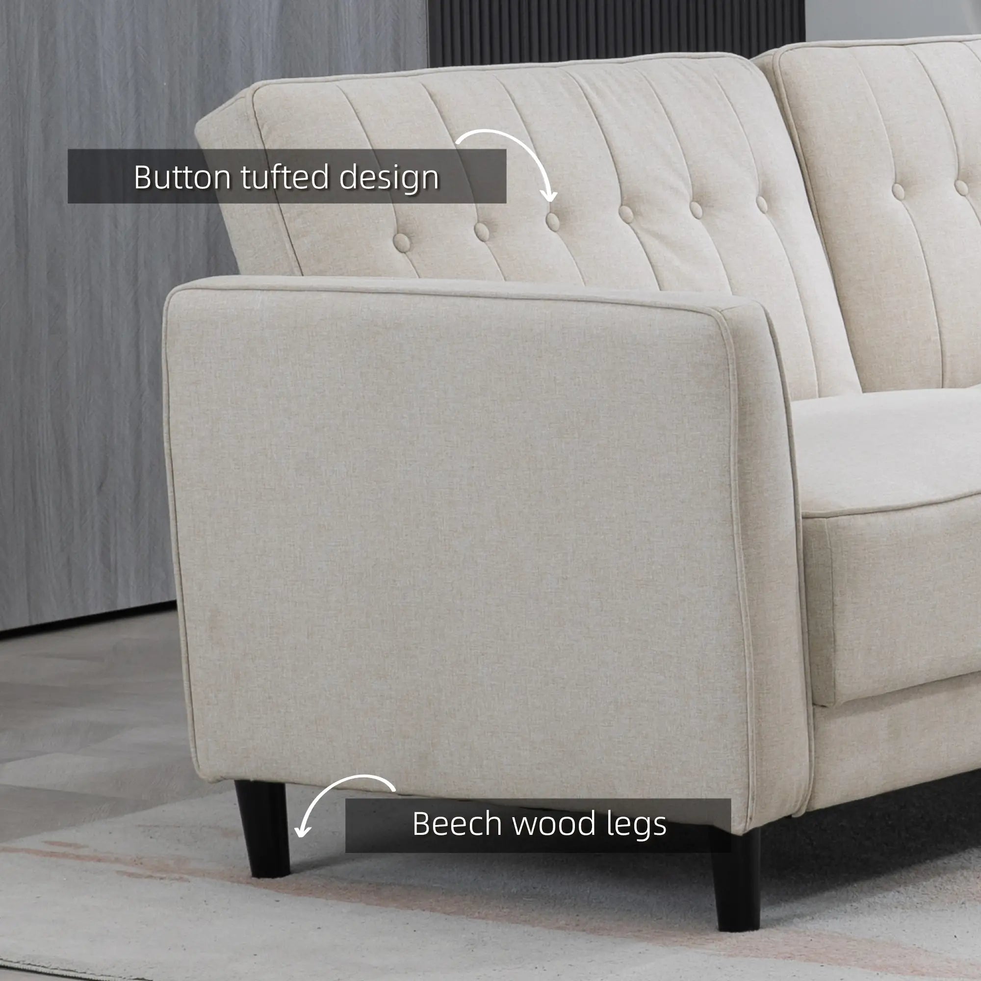 Convertible Bed, Button Tufted Fabric Sofa Bed, Adjustable Back, Beige 2-Seater Sofas at Gallery Canada