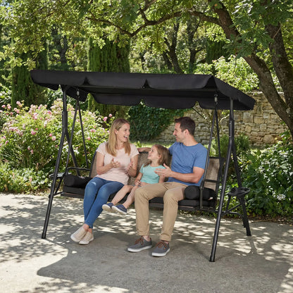 Outdoor 3-Seat Porch Swing, Rattan Seat, Removable Cushion Patio Swings with Stand at Gallery Canada