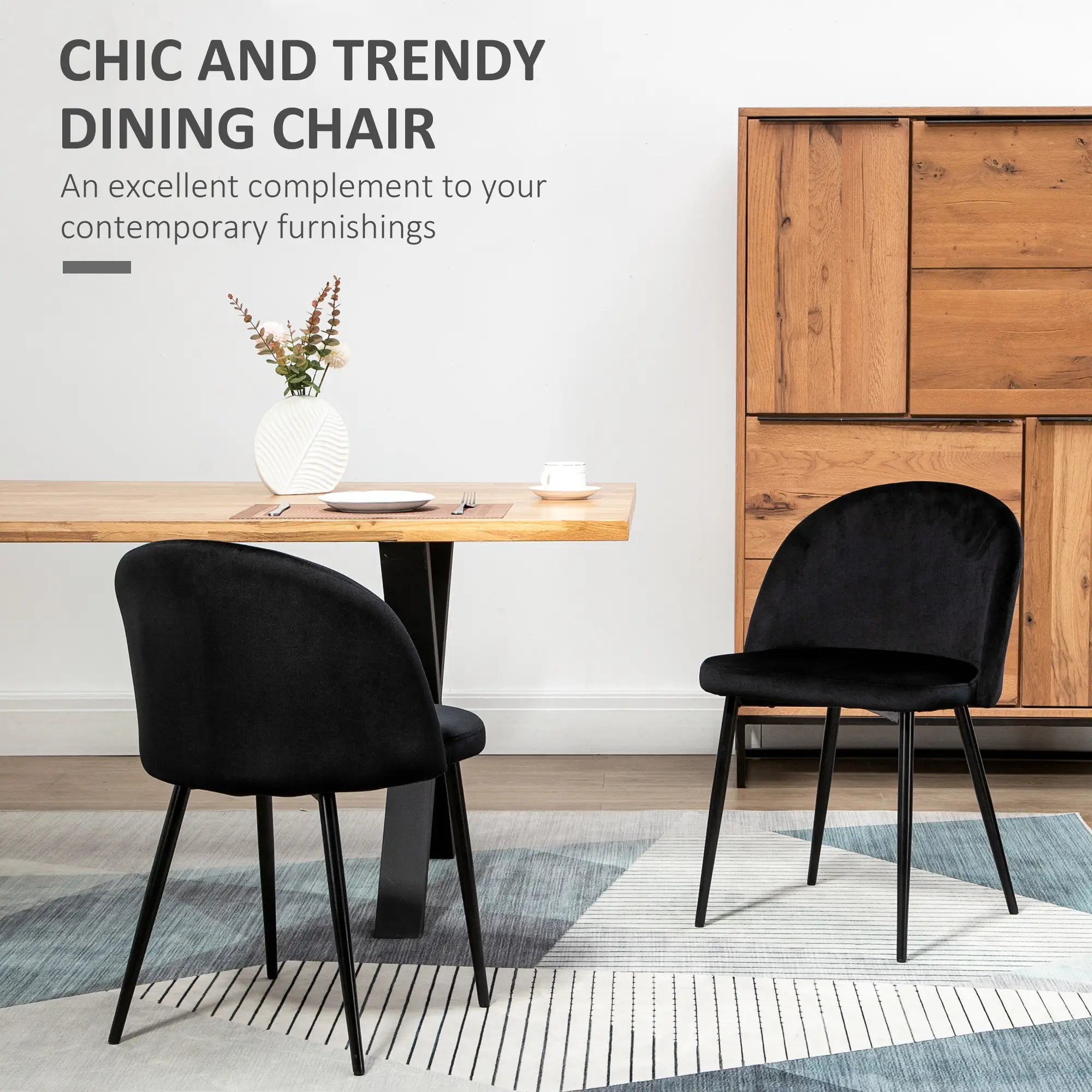 Set of 2 Mid-Back Dining Chairs, Velvet Upholstery, Black Bar Stools at Gallery Canada