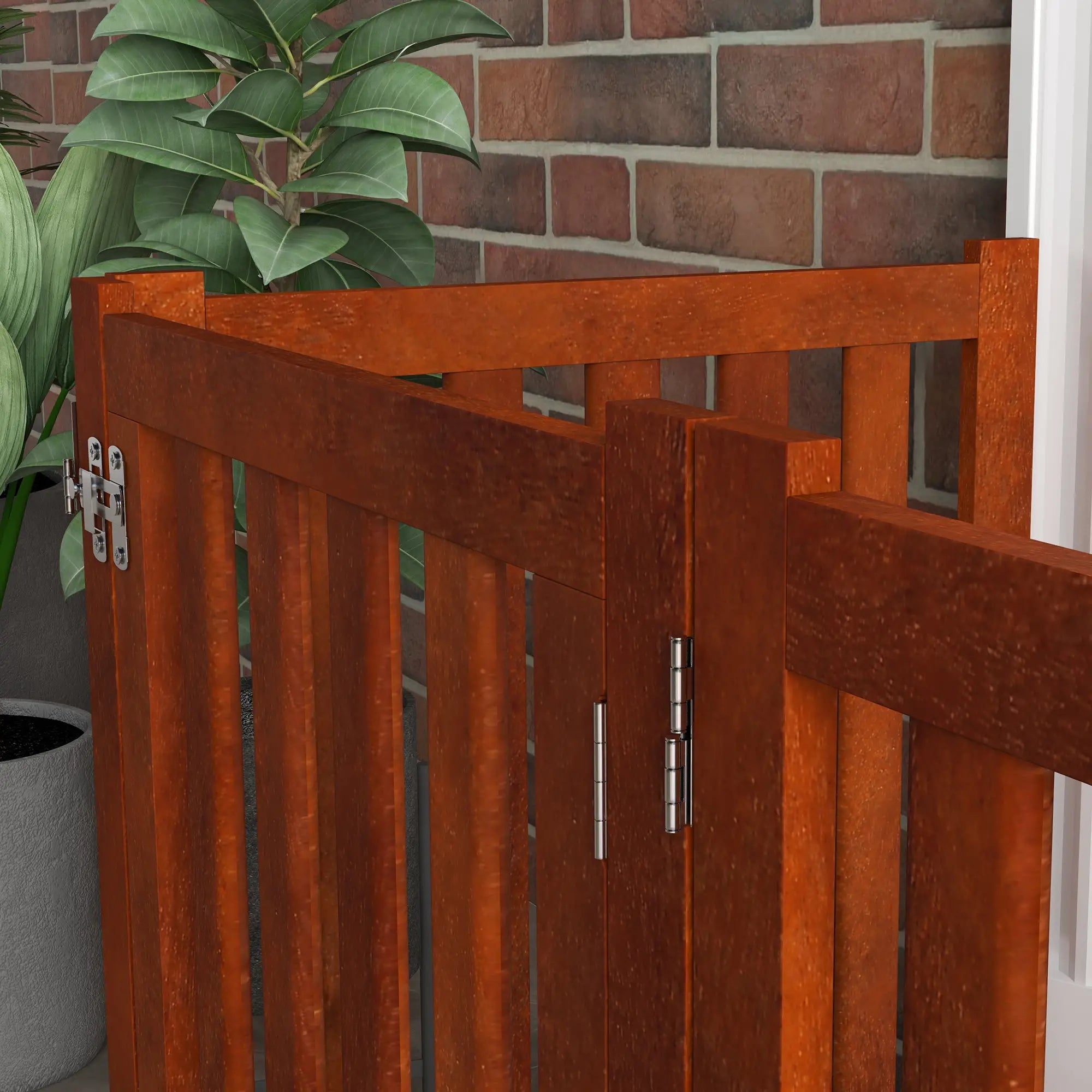 Foldable Dog Gate With Door, 4 Panels Freestanding, Brown Houses, Kennels & Pens at Gallery Canada