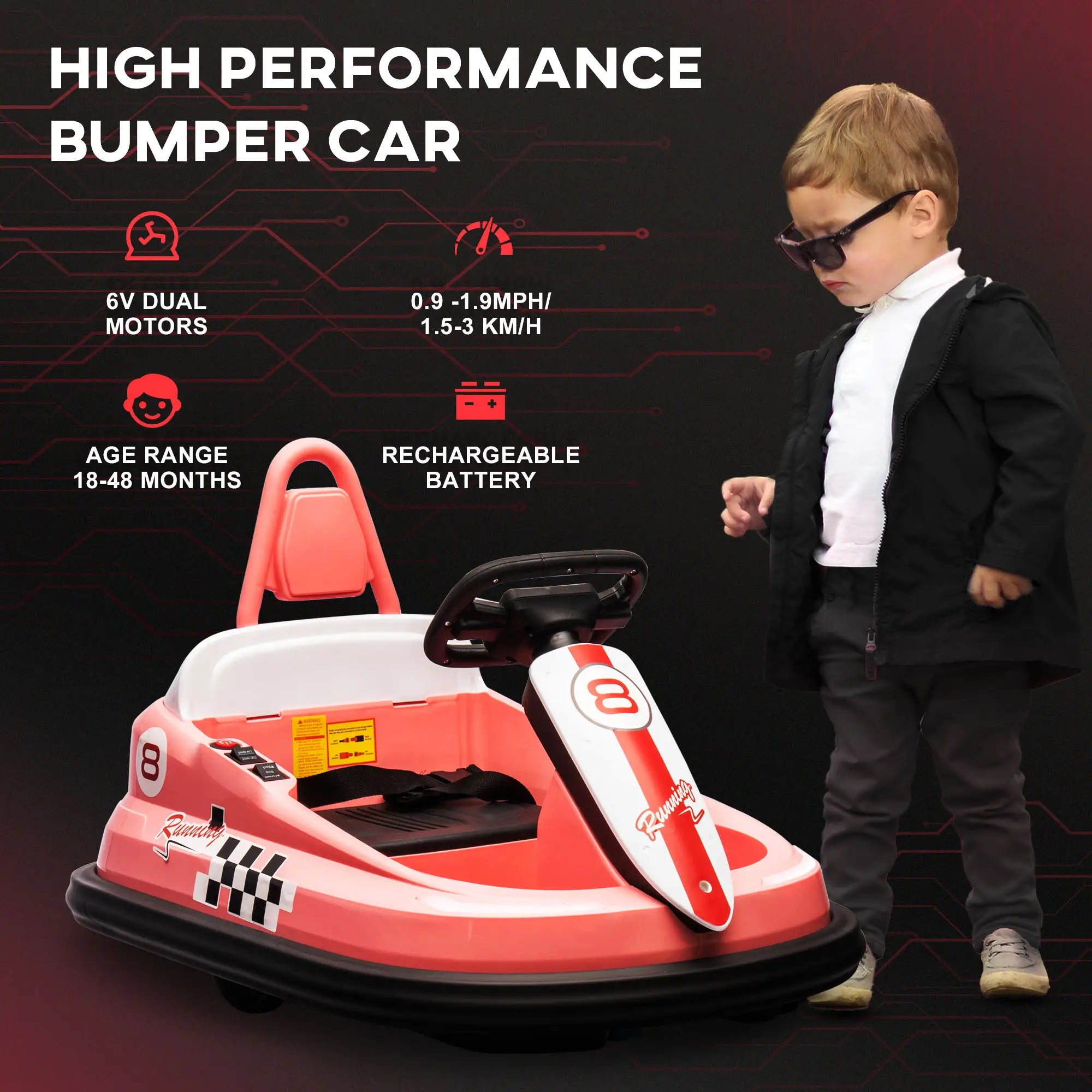 Kids Bumper Car, 6V Electric Ride-On Toy, 360° Rotation, Twin Motors, Pink Electric Toy Cars at Gallery Canada
