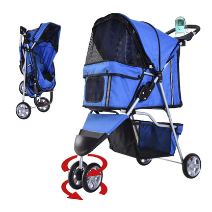 3 Wheel Foldable Dog Stroller, Storage Basket, Adjustable Canopy, Blue Dog Bike Trailers & Strollers Blue at Gallery Canada