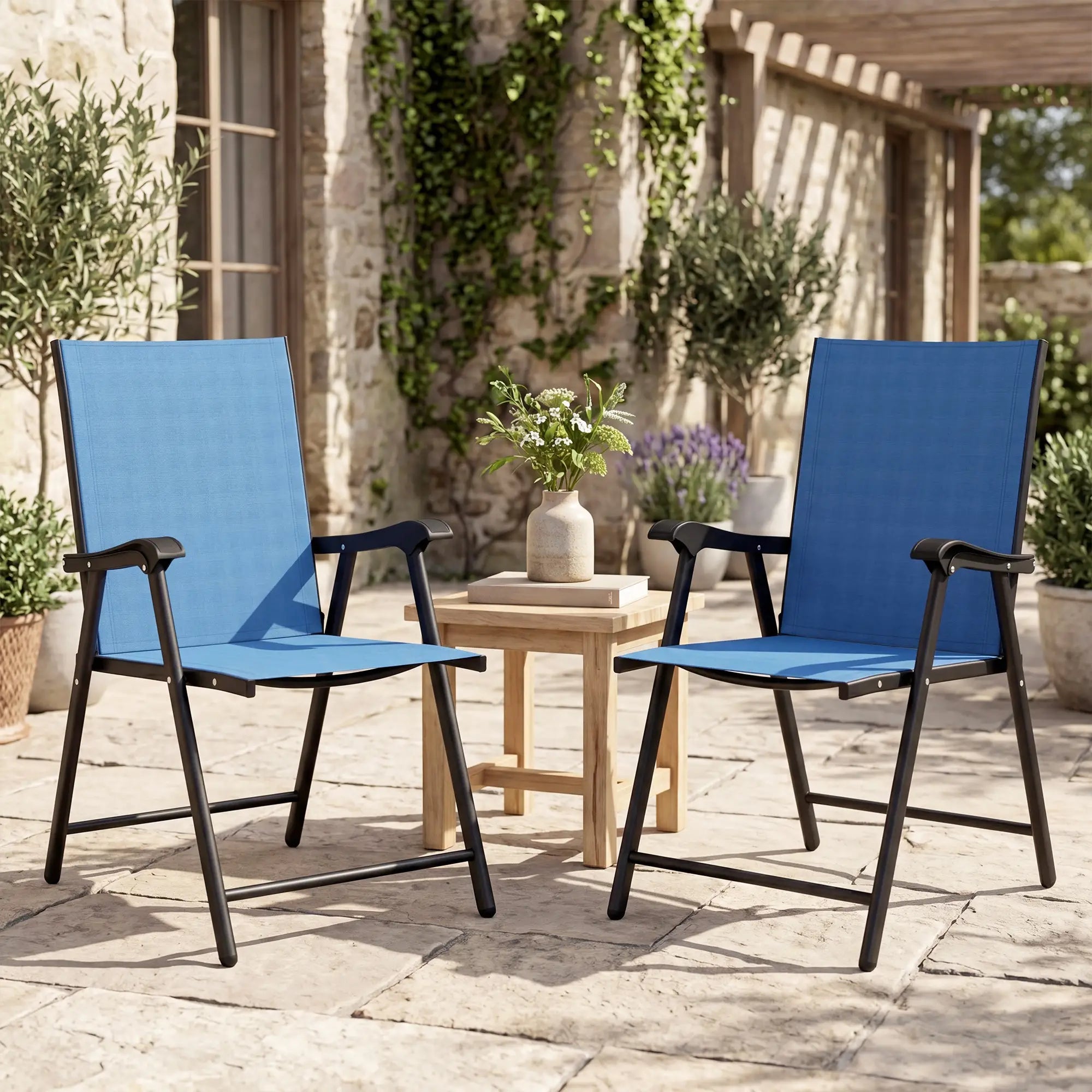 Folding Patio Chairs Set Of 2, High Back Outdoor Dining Chairs, Blue Patio Chairs at Gallery Canada