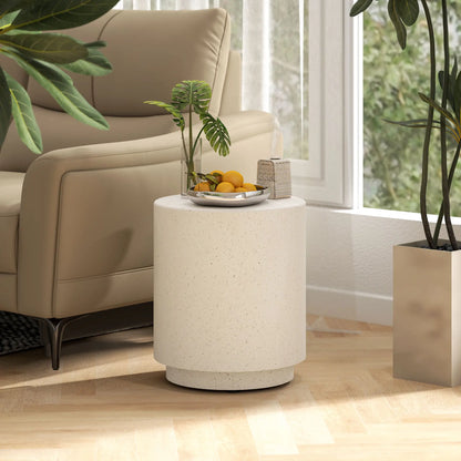 Terrazzo Finish Side Table, 17" Round, White, Cream Side Tables at Gallery Canada