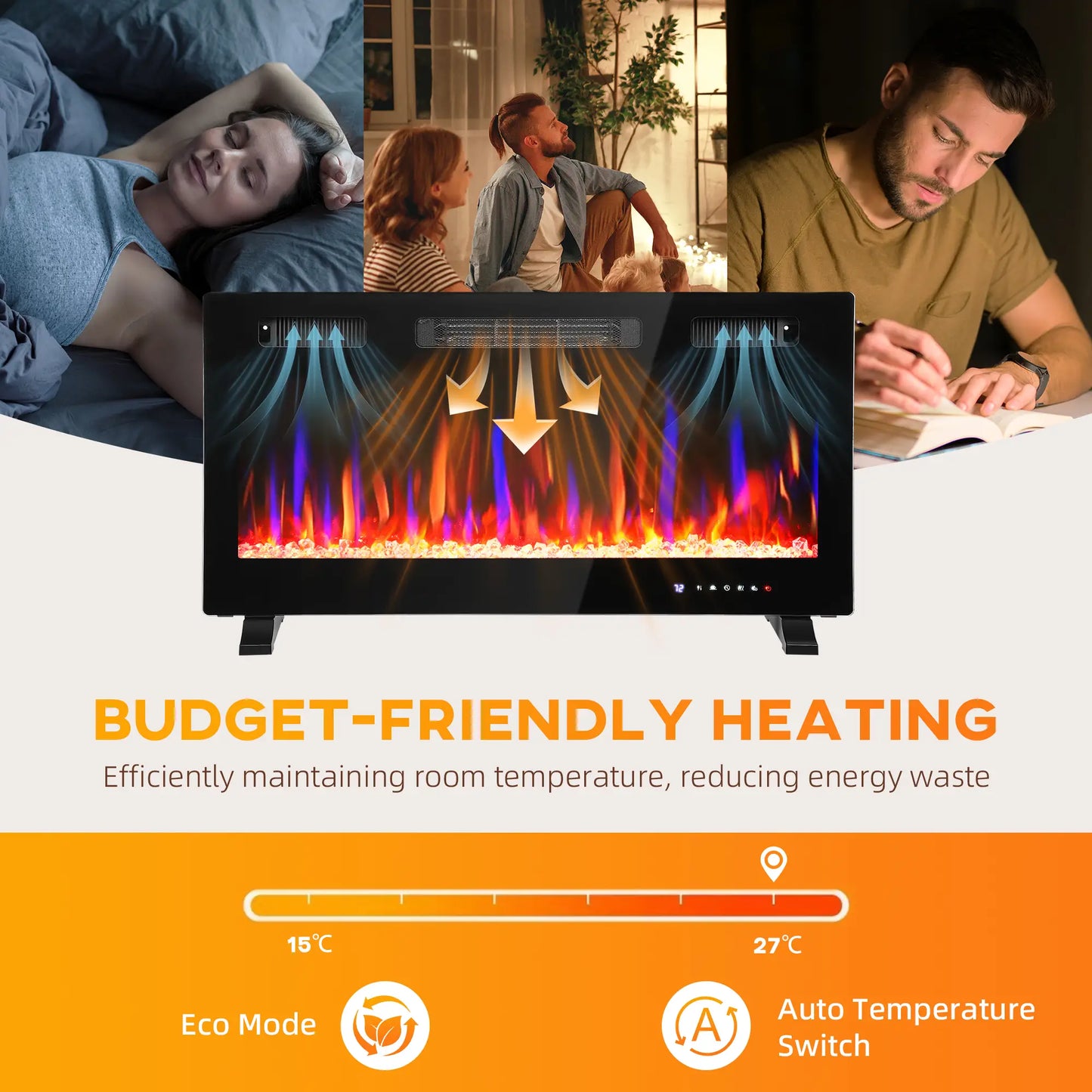 36 Inch Thin Electric Fireplace, Freestanding, Wall Mounted, Eco Mode Electric Fireplaces at Gallery Canada
