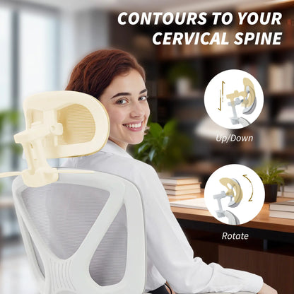 Mesh Desk Chair With Adjustable Headrest, Light Grey