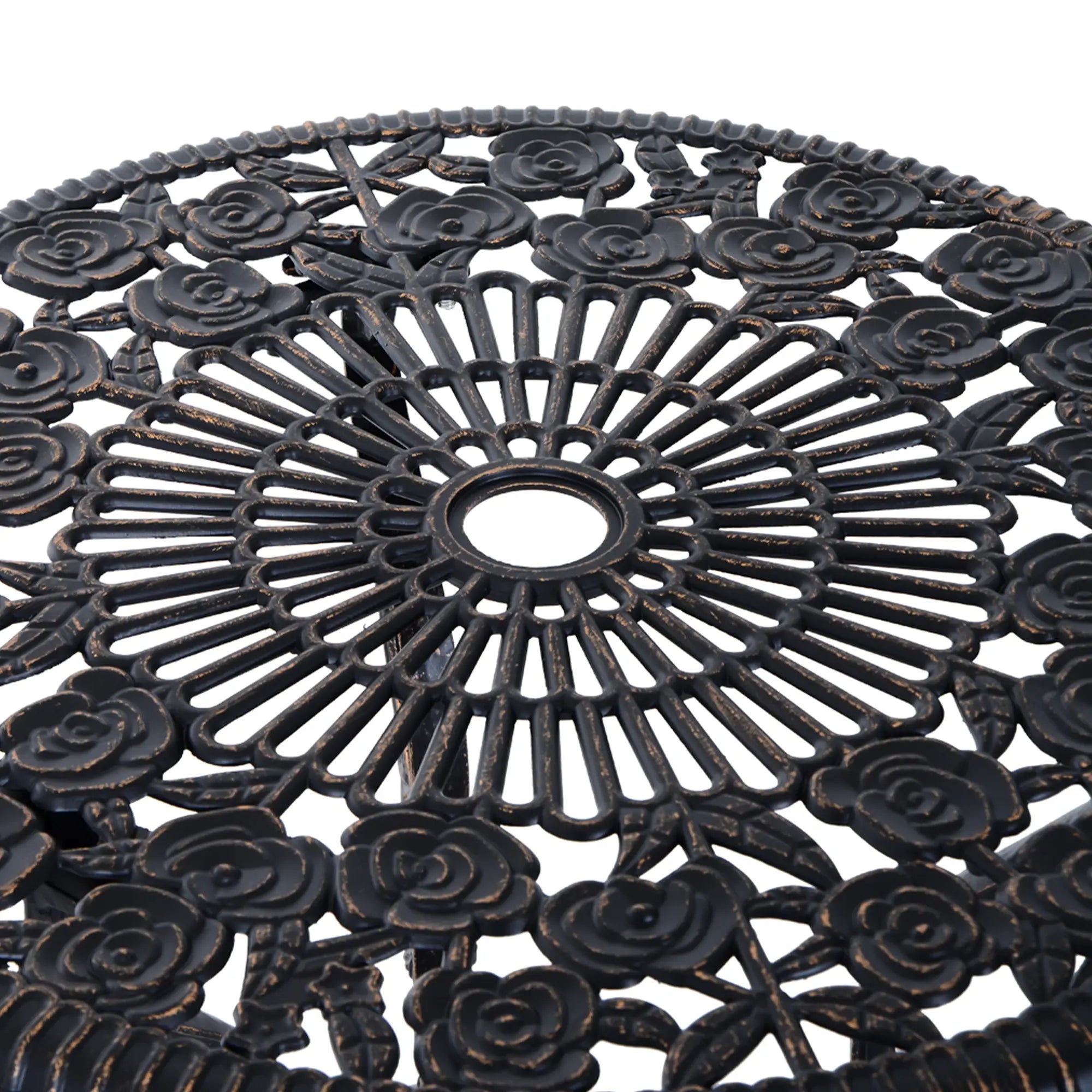 3 Pc Aluminum Bistro Set, Outdoor Patio Table and Chairs, Floral, Bronze Bistro Sets at Gallery Canada