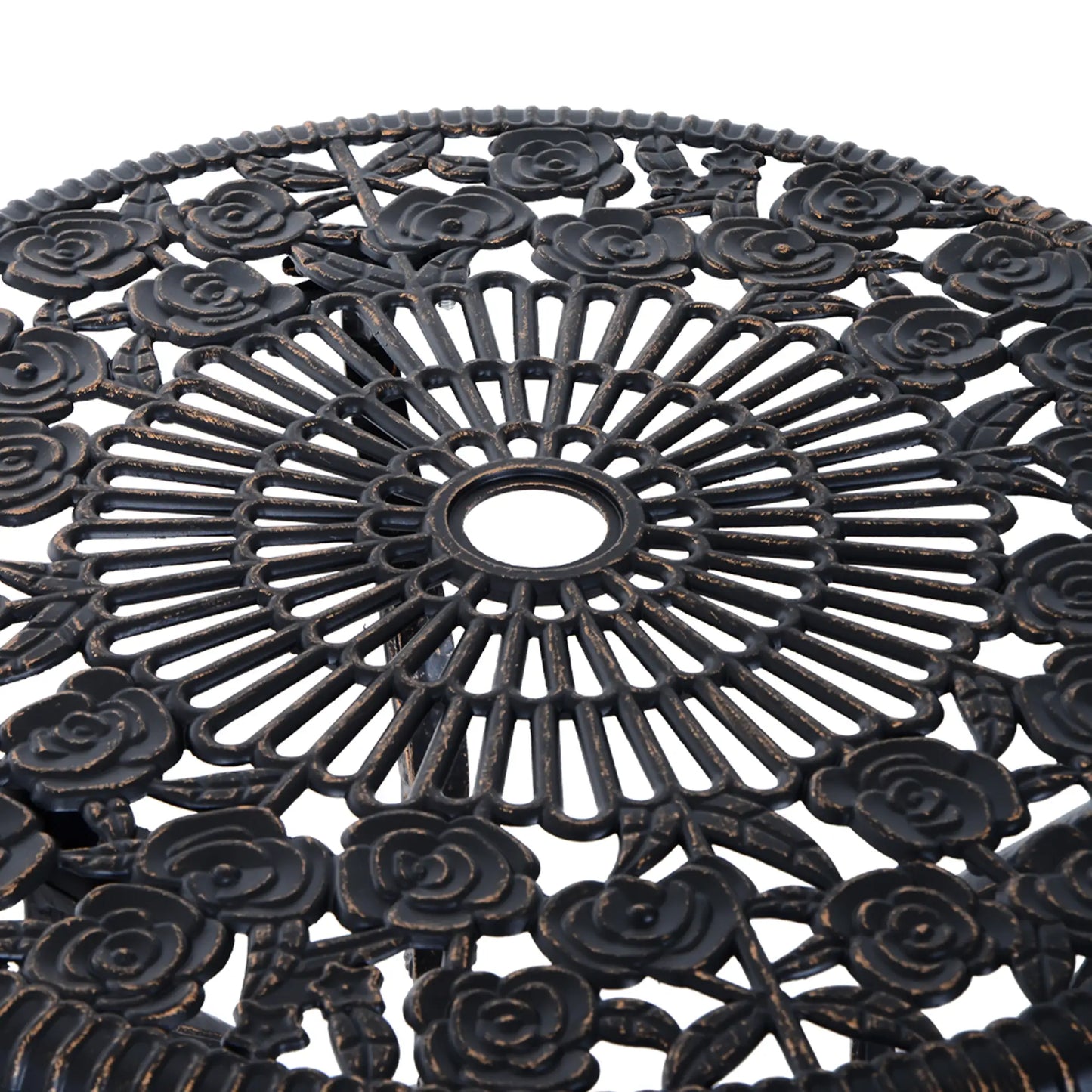 3 Pc Aluminum Bistro Set, Outdoor Patio Table and Chairs, Floral, Bronze Bistro Sets at Gallery Canada