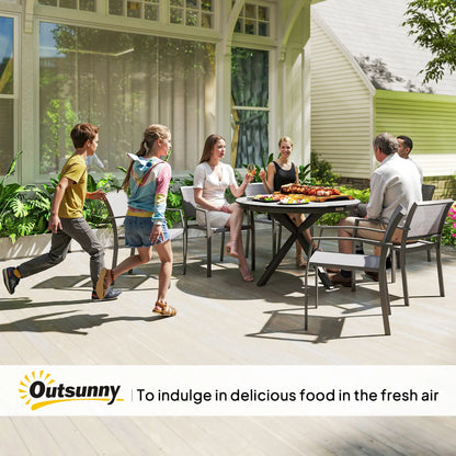 46.5" Round Outdoor Dining Table For 6, Slatted Top, Black Patio Dining Tables at Gallery Canada