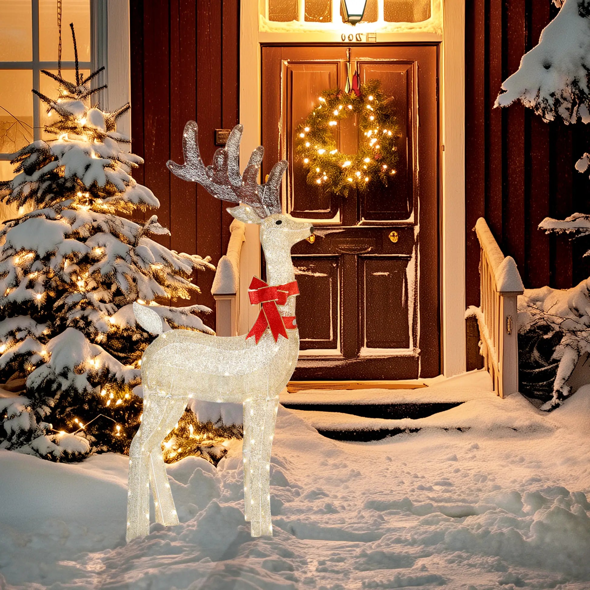 4.4FT Lighted Christmas Deer, Rotating Head, 123 LED Lights, Outdoor Waterproof Christmas Decorations at Gallery Canada