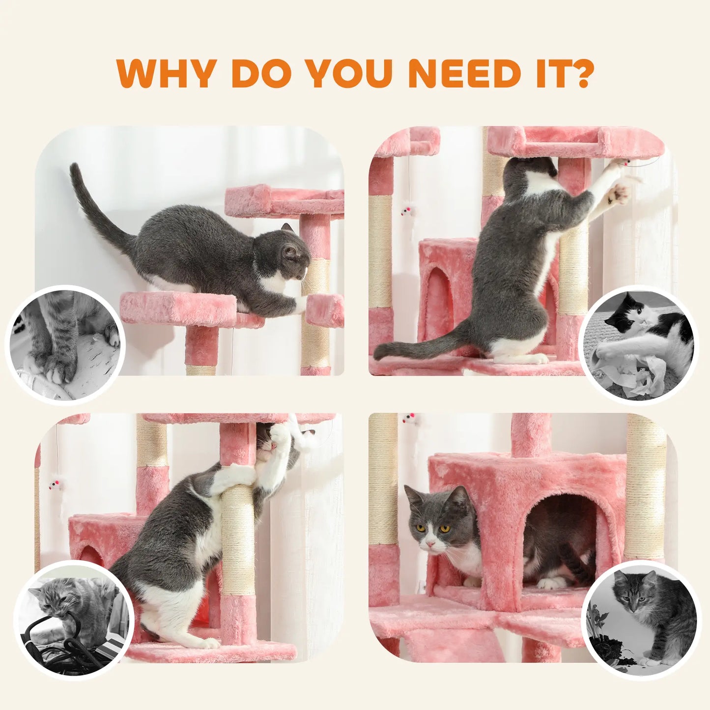 68-Inch Multi-Level Cat Scratching Tree, Kitty Activity Center, Pink Multi-Level Cat Towers at Gallery Canada
