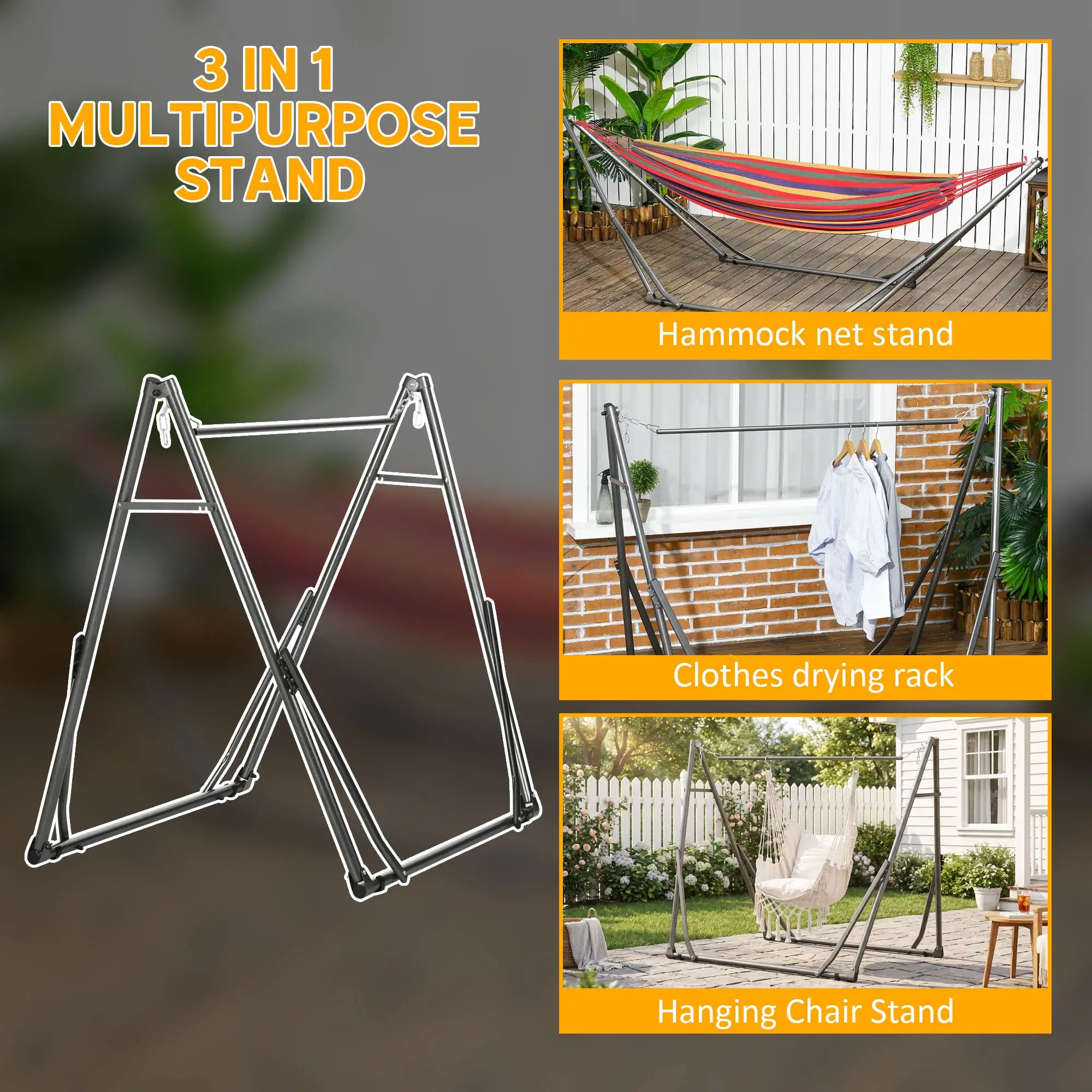 Portable Hammock Stand 3-In-1 Hanging Chair Rack, Black Hammock Stands at Gallery Canada