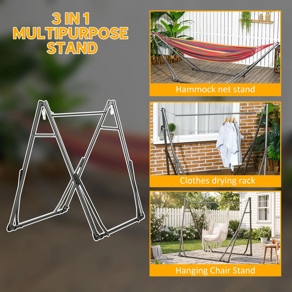 Portable Hammock Stand 3-In-1 Hanging Chair Rack, Black Hammock Stands at Gallery Canada