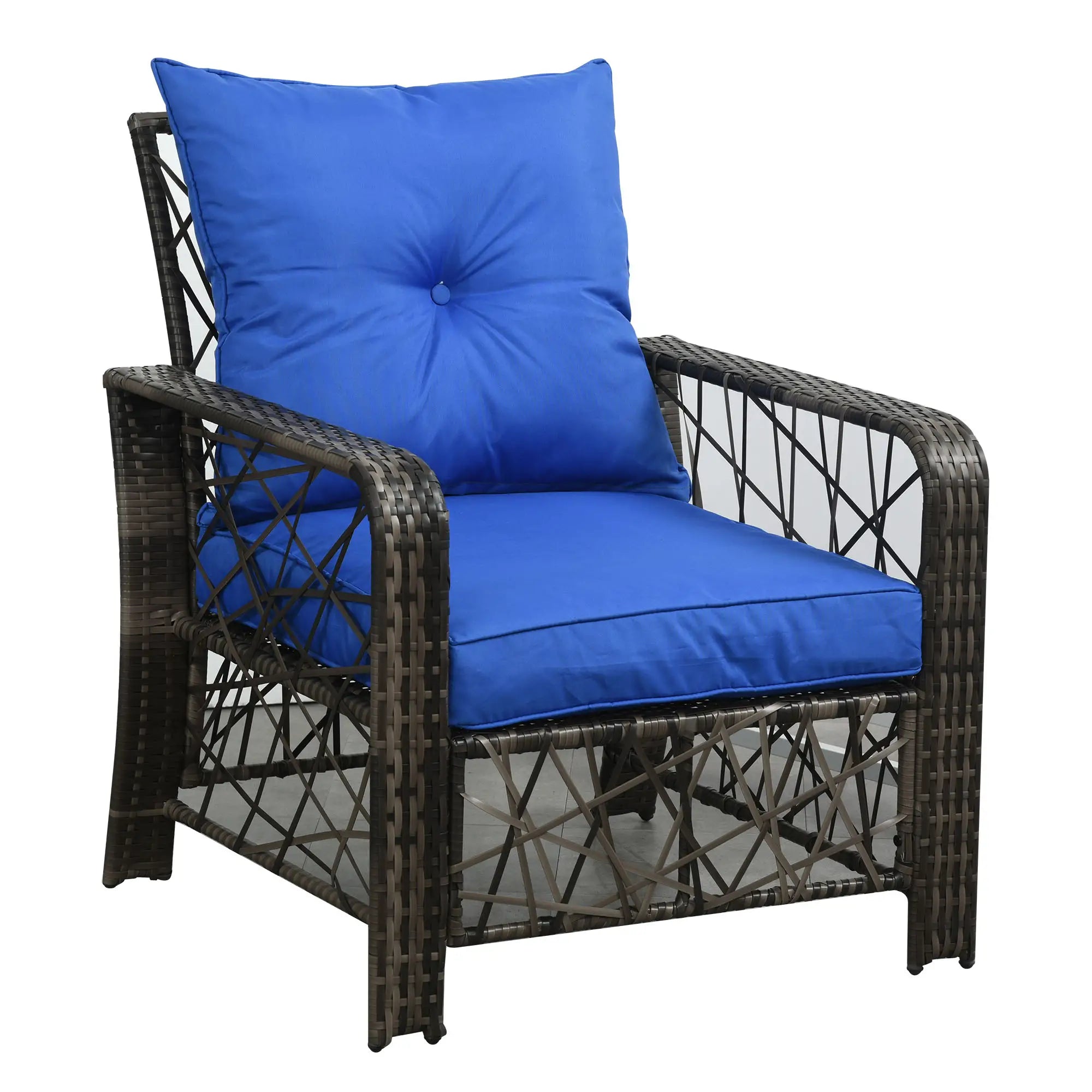 3 Pc Wicker Patio Set, Rattan Bistro with Storage Table, Thick Cushions, Blue Bistro Sets at Gallery Canada