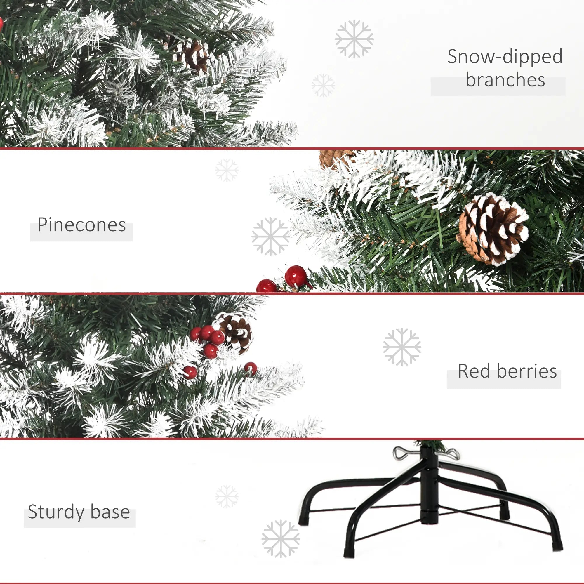 5ft Flocked Christmas Tree, Red Berries Pine Cones, Pencil Shape, Green Pencil Christmas Trees at Gallery Canada