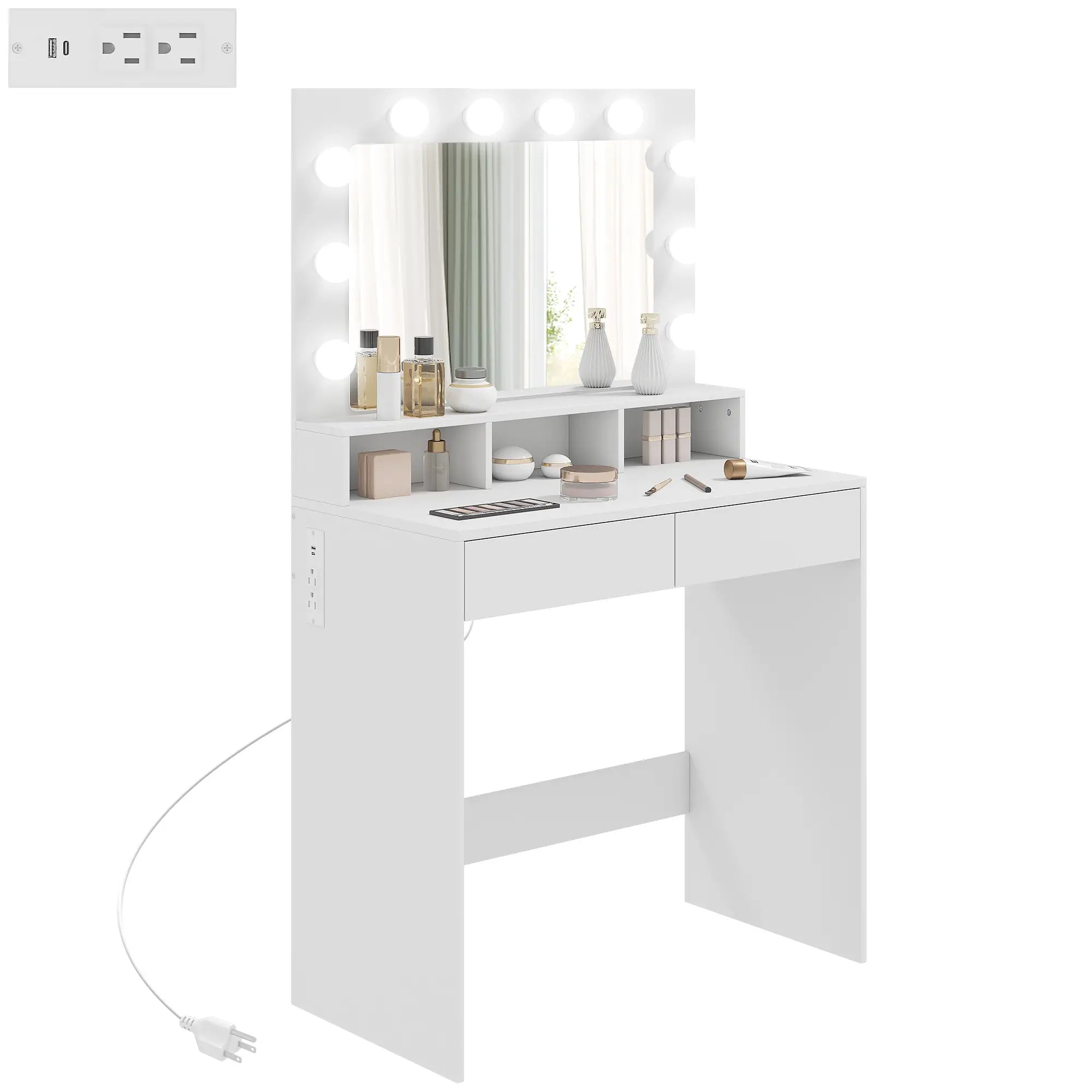 Vanity Table with LED Mirror, Charging Station, Drawers, White Dressing & Vanity Tables at Gallery Canada