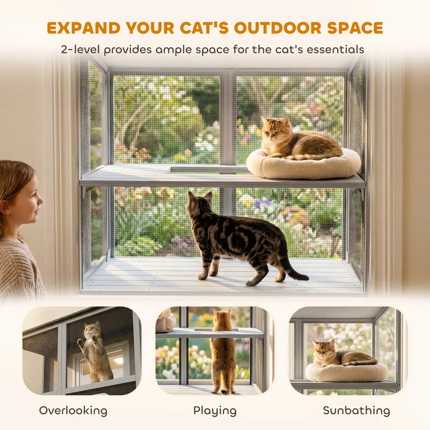 Outdoor Cat Enclosure, Wall-Mounted 2-Level, Waterproof Roof, 39.4", Grey Outdoor Cat Enclosures at Gallery Canada