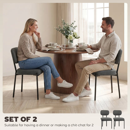 Set Of 2 Upholstered Grey Linen Kitchen Dining Chairs, Grey