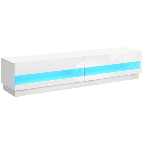 Lighted TV Stand For TVs Up To 75, High Gloss White, White
