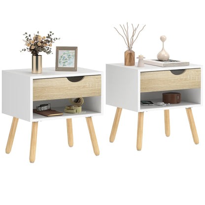 Set of 2 Bedside Tables, Modern Nightstand with Drawer, Shelf, White Bedside Tables at Gallery Canada