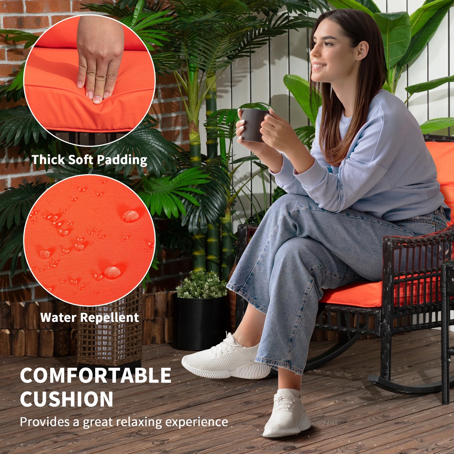 3-Piece Outdoor PE Rattan Rocker Chair Set, 25x26x28, Orange Outdoor Rocking Chairs at Gallery Canada