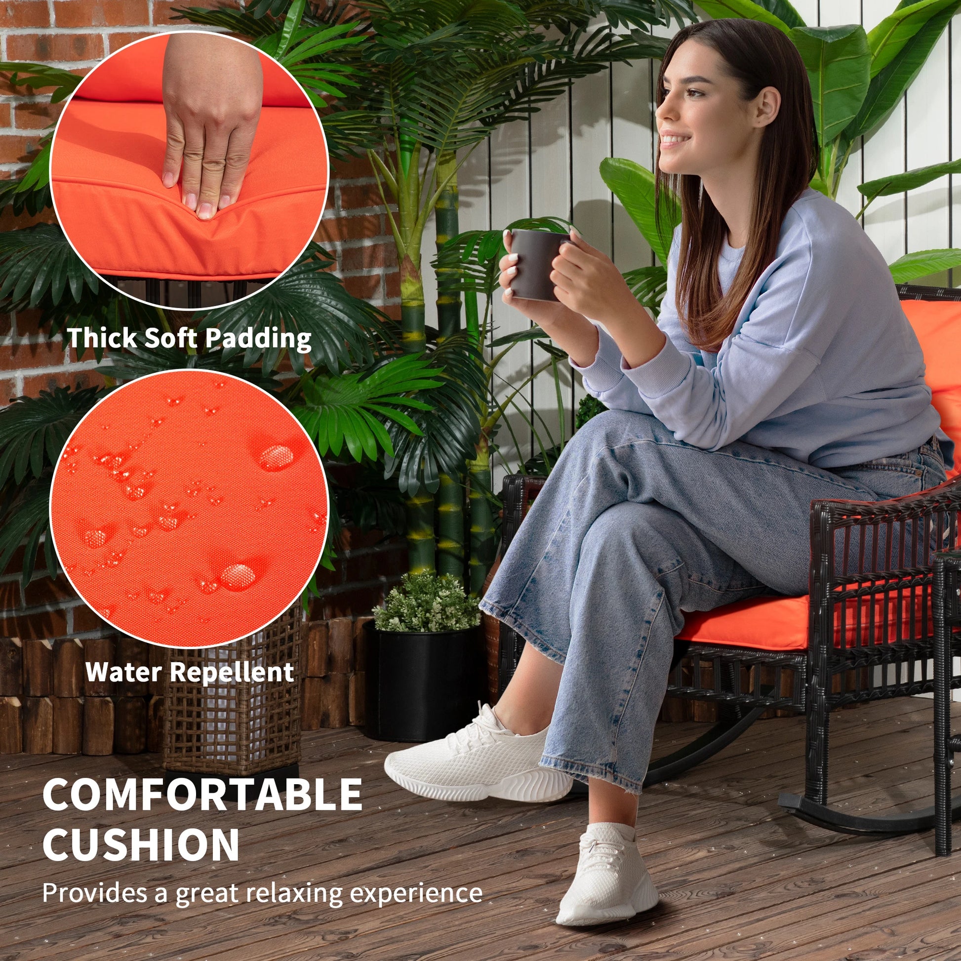 3-Piece Outdoor PE Rattan Rocker Chair Set, 25x26x28, Orange Outdoor Rocking Chairs at Gallery Canada