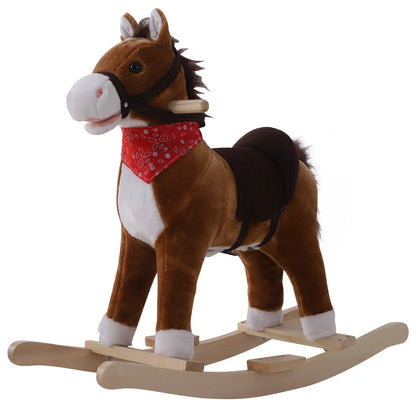 Kids Plush Ride On Rocking Horse, Animal Adventure Rocker, Brown, Red Rocking Horses at Gallery Canada