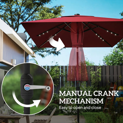 6' x 10' Rectangular Patio Umbrella, 22 LED Solar Lights, Tilt, Crank, Wine Red Sun Umbrellas at Gallery Canada