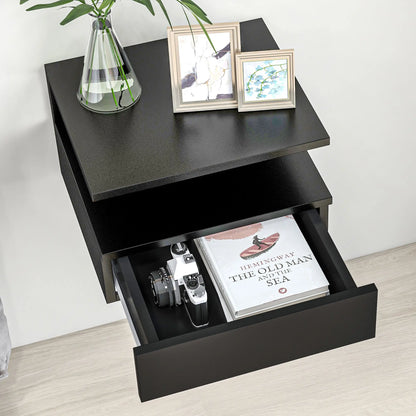 Floating Nightstand Set of 2, Wall Mounted with Drawer and Shelf, Black Bedside Tables at Gallery Canada