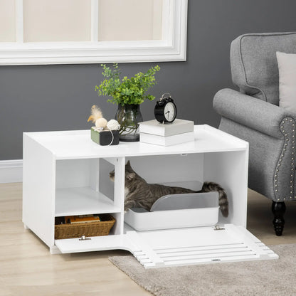 Hidden Cat Litter Box Furniture, With Storage and Side Table, White Cat Litter Box Enclosures at Gallery Canada