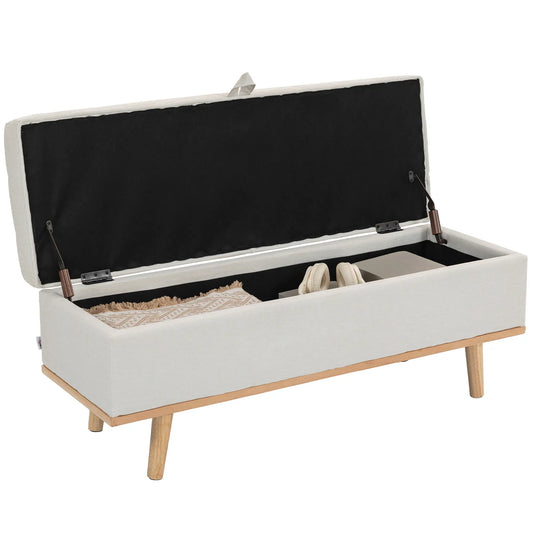 Storage Ottoman Bench with Lift-Up Lid, Wood Legs, Cream White Storage Ottomans & Benches Cream at Gallery Canada