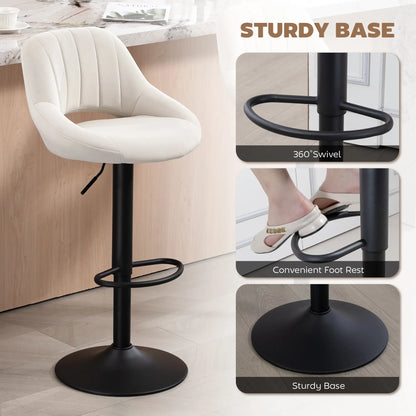 Swivel Bar Stools Set of 2, Adjustable Height, Plush Upholstered, Cream Bar Stools at Gallery Canada