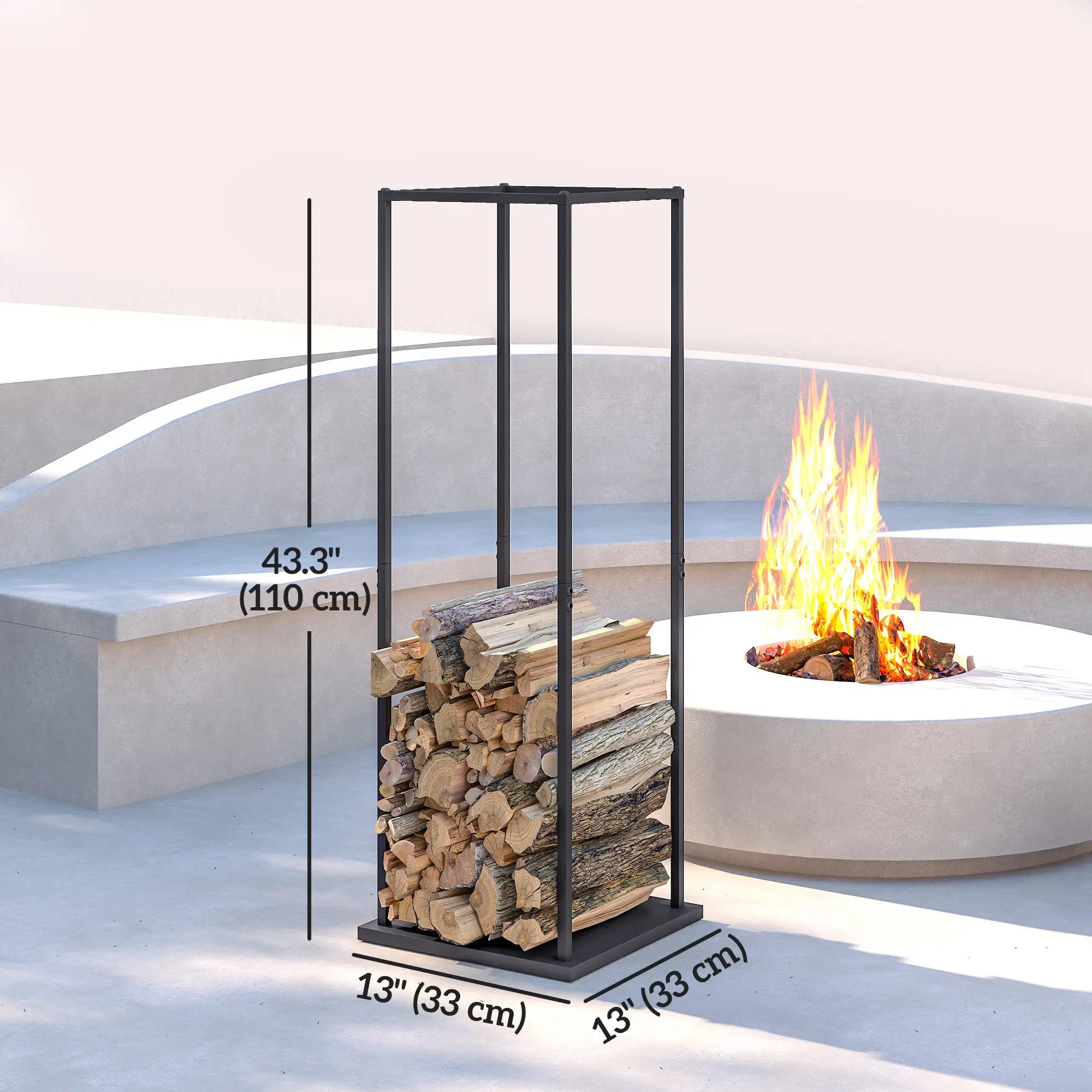 Firewood Rack Outdoor, Heavy Duty Log Holder, 13 x 13 x 43, Black Firewood Racks at Gallery Canada