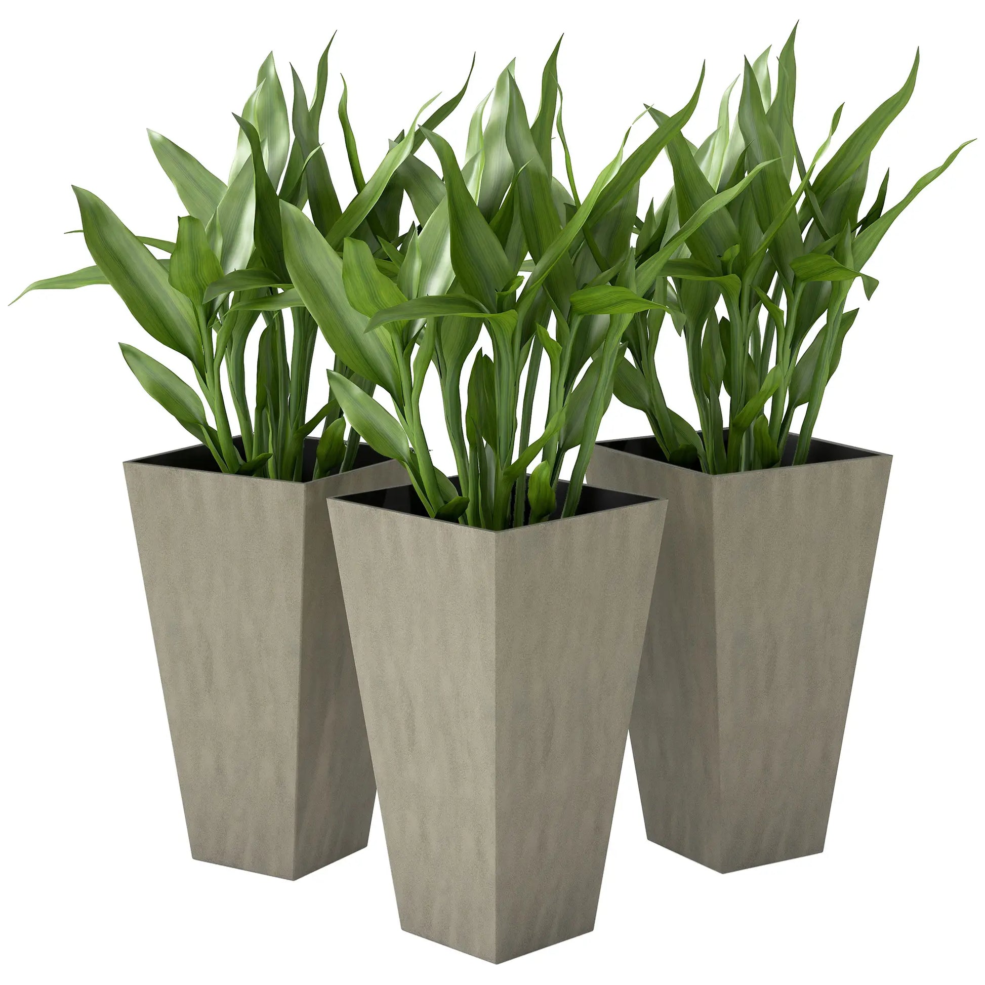 28" Tall Garden Plastic Planters, Set of 3, Indoor Outdoor, Mixed Grey, Grey Garden Accessories Mixed Grey at Gallery Canada