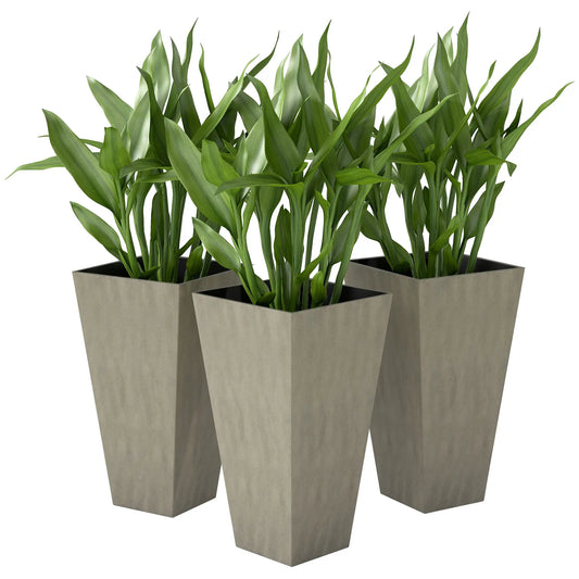 28" Tall Garden Plastic Planters, Set of 3, Indoor Outdoor, Mixed Grey, Grey Garden Accessories Mixed Grey at Gallery Canada