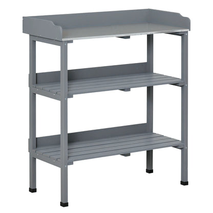 Outdoor Garden Wooden Potting Bench, Work Table w/ Hooks, Grey Potting Benches & Tables at Gallery Canada