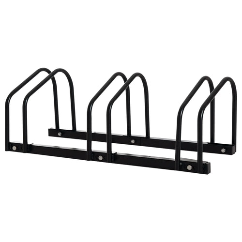 3-Bike Floor Parking Rack, Cycling Storage Stand, Black
