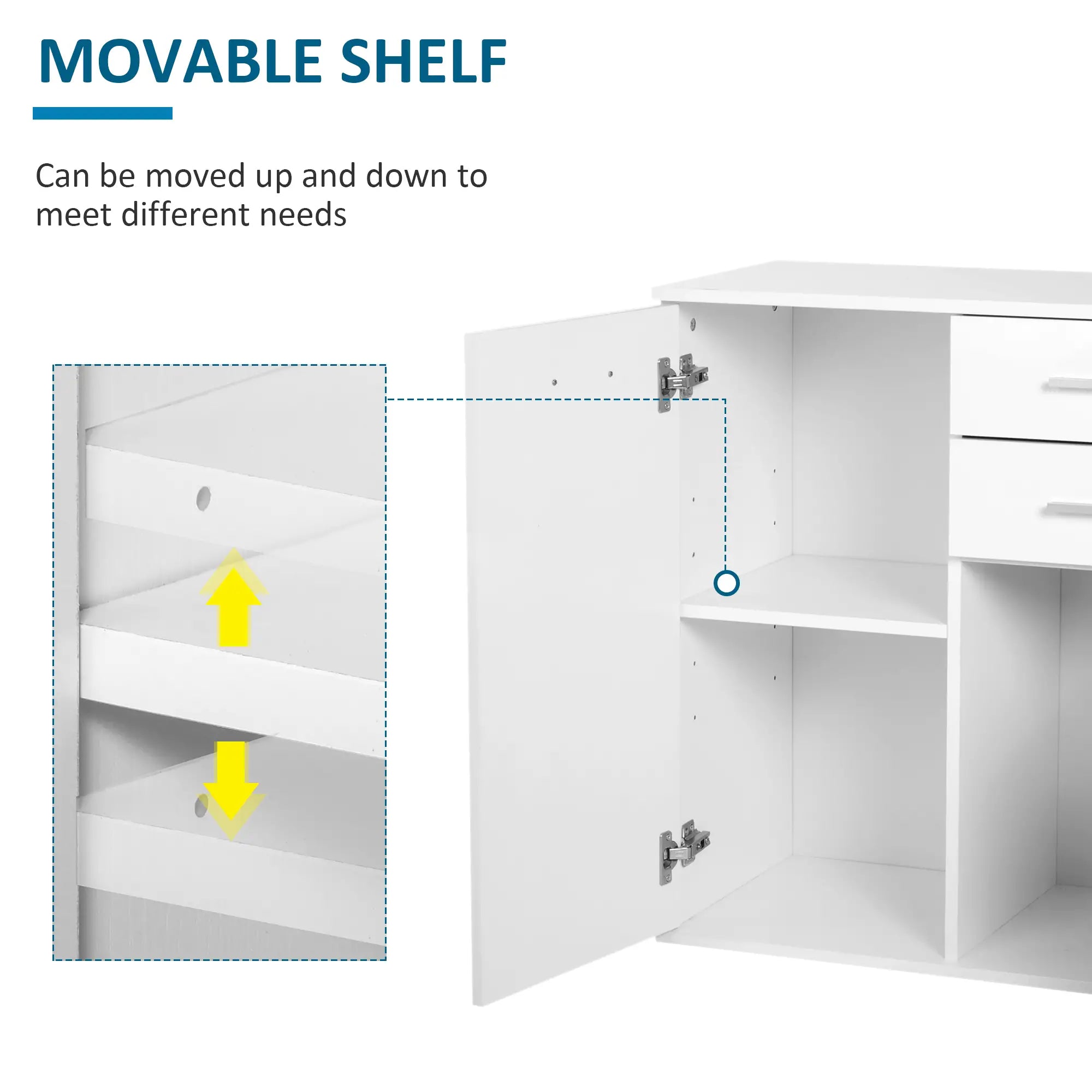 High Gloss Sideboard, 2 Drawers, 2 Doors, Adjustable Shelf, White Storage Cabinets at Gallery Canada