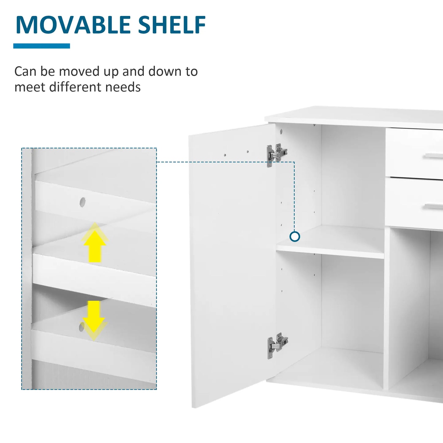 High Gloss Sideboard, 2 Drawers, 2 Doors, Adjustable Shelf, White Storage Cabinets at Gallery Canada