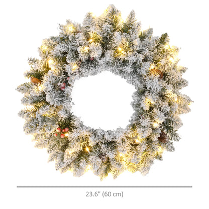 24" Flocked Christmas Wreath with Lights, Pine Cones, Berries, Green Christmas Wreaths at Gallery Canada