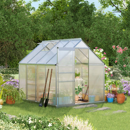 6' x 8' x 6.5' Walk-in Greenhouse, Polycarbonate, Adjustable Roof Vent, Sliding Door, Clear Walk In Greenhouses at Gallery Canada