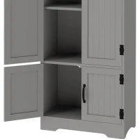 60" 4-Door Storage Cabinet, Multi-Storey Pantry, Adjustable Shelves, Grey, Grey