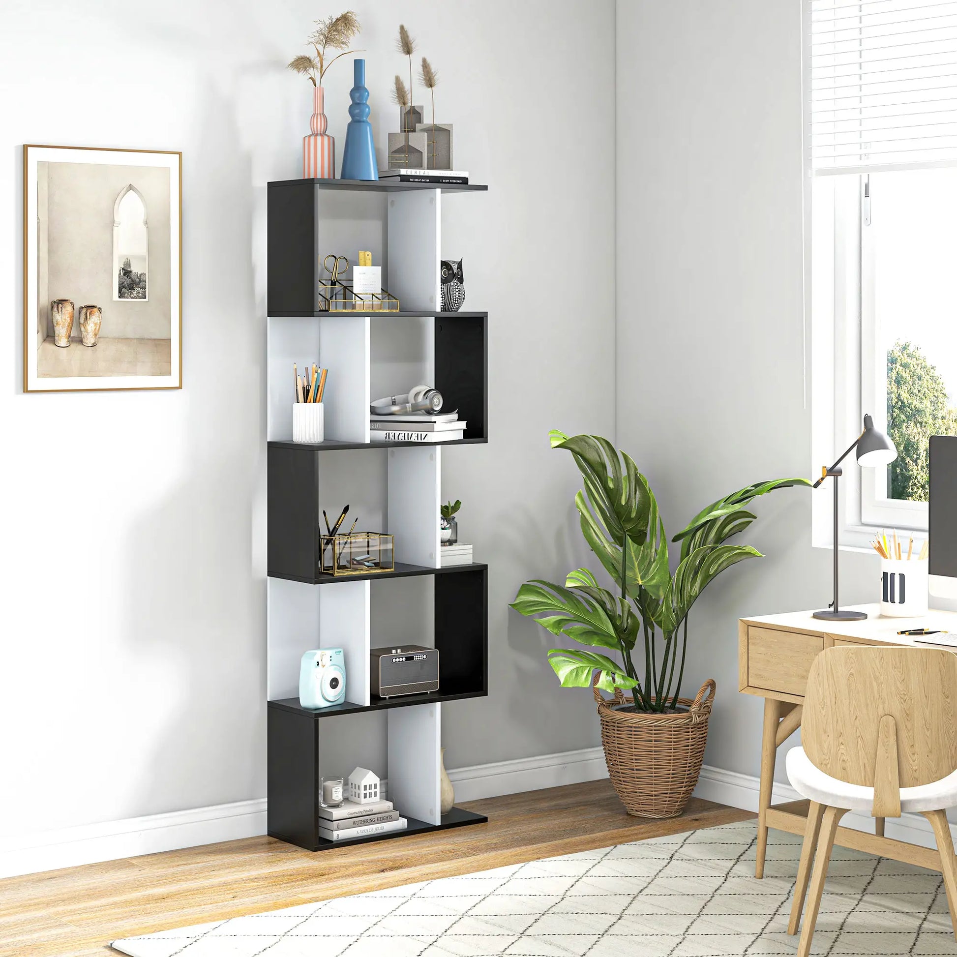 Modern Bookcase 5-Tier Display Shelf, Room Divider, Black Display Bookshelves at Gallery Canada