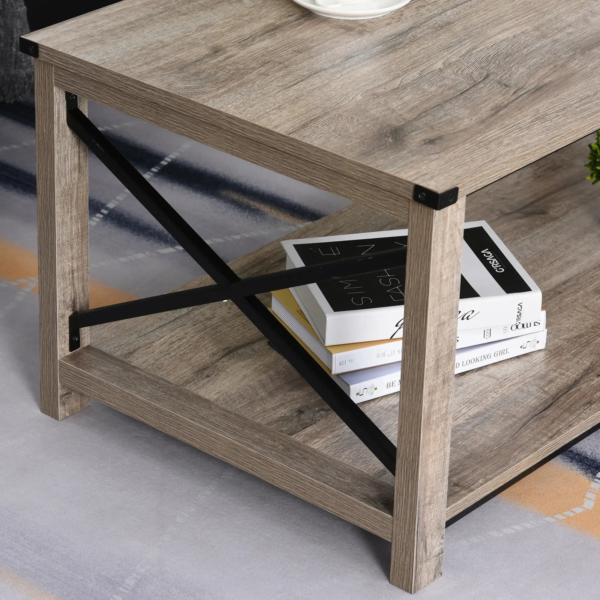 Industrial Coffee Table, Metal X-Bar, Storage Shelf, Living Room Coffee Tables at Gallery Canada