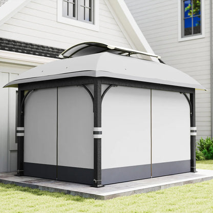 11' x 13' Patio Gazebo, Double Roof Canopy with Netting, Light Grey Gazebos at Gallery Canada