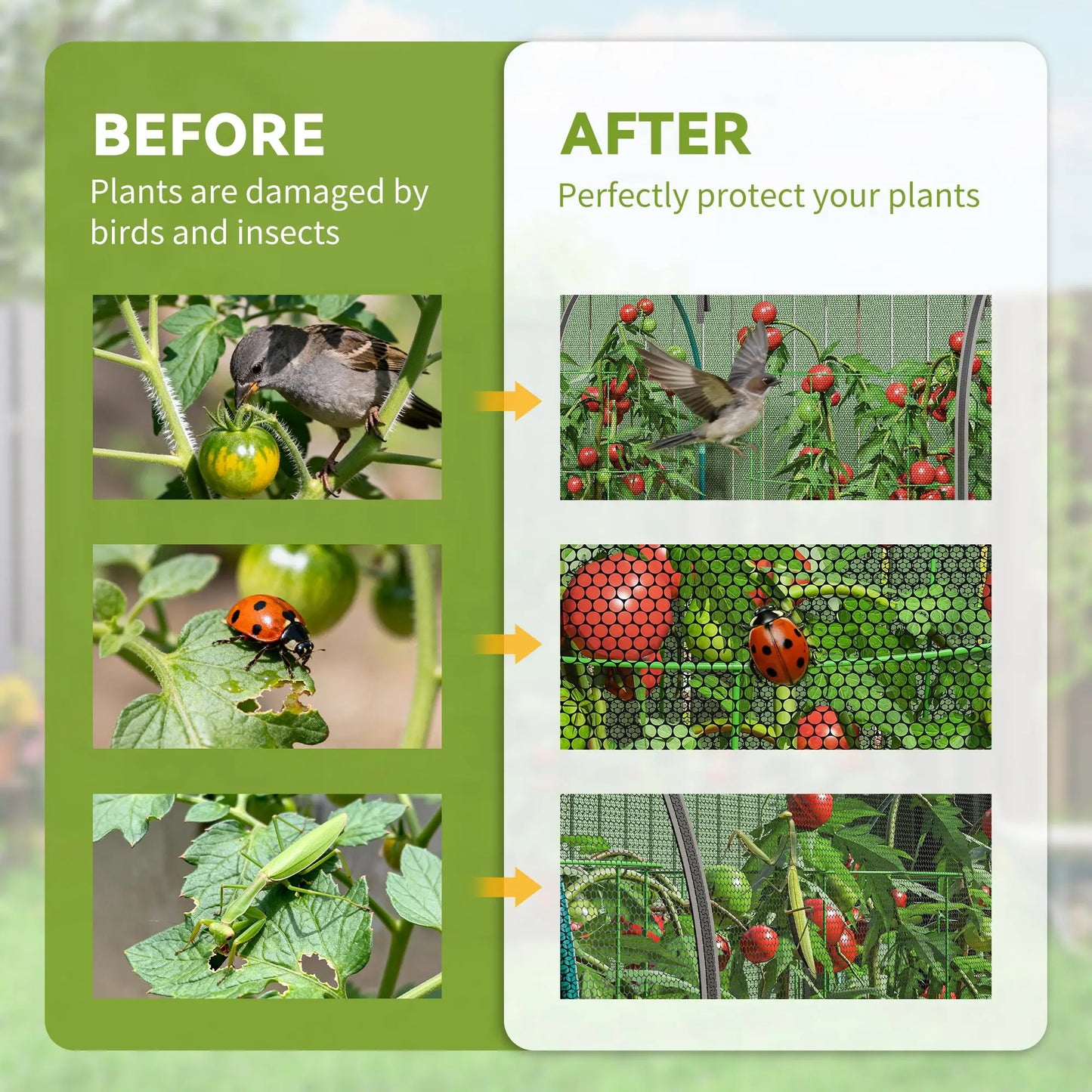 8' x 3' Crop Cage, Garden Plant Protector, 3 Zippered Doors, Black