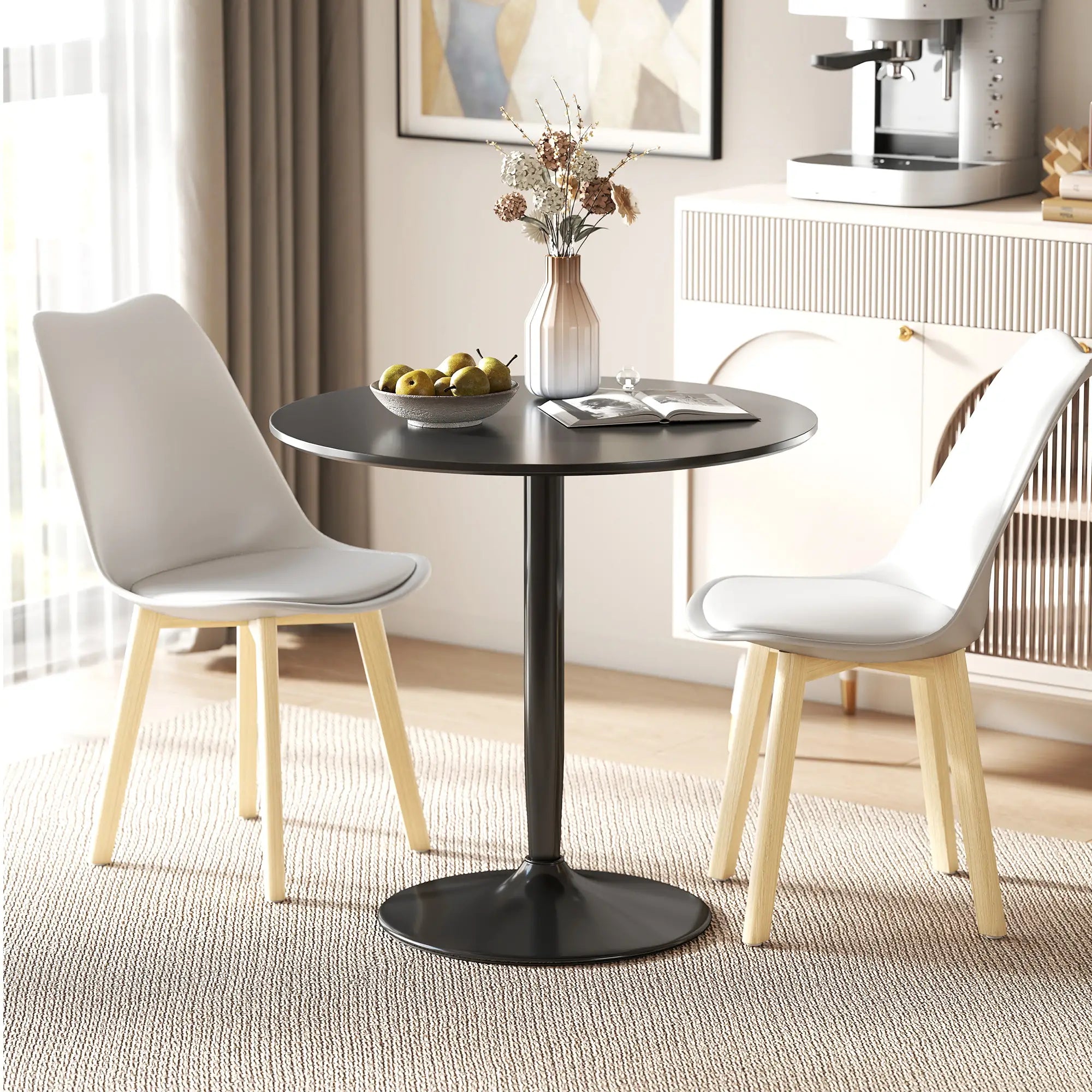 Modern Kitchen Table For 2, Round Dining Table With Steel Base, Black Dining Tables at Gallery Canada