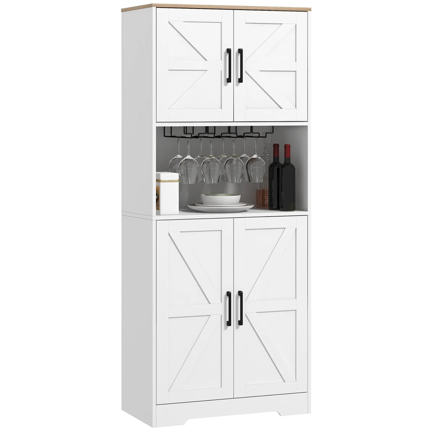 Farmhouse Kitchen Pantry, 68" Freestanding Cabinet, White Kitchen Pantry Cabinets at Gallery Canada