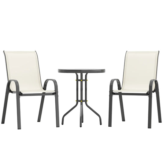 3 Piece Bistro Set, Stackable Mesh Chairs, Glass Table, Beige Bistro Sets Beige at Gallery Canada