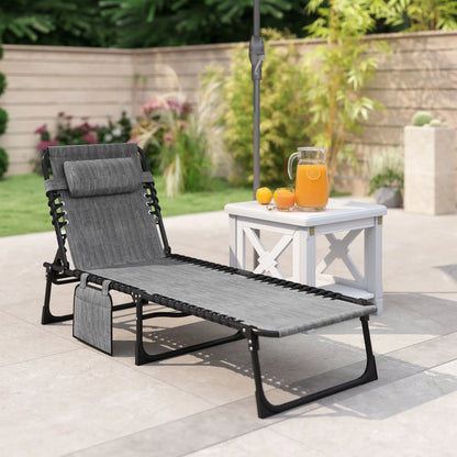 Outdoor Folding Chaise Lounge, Adjustable Backrest, Removable Pillow, Mixed Grey, Grey